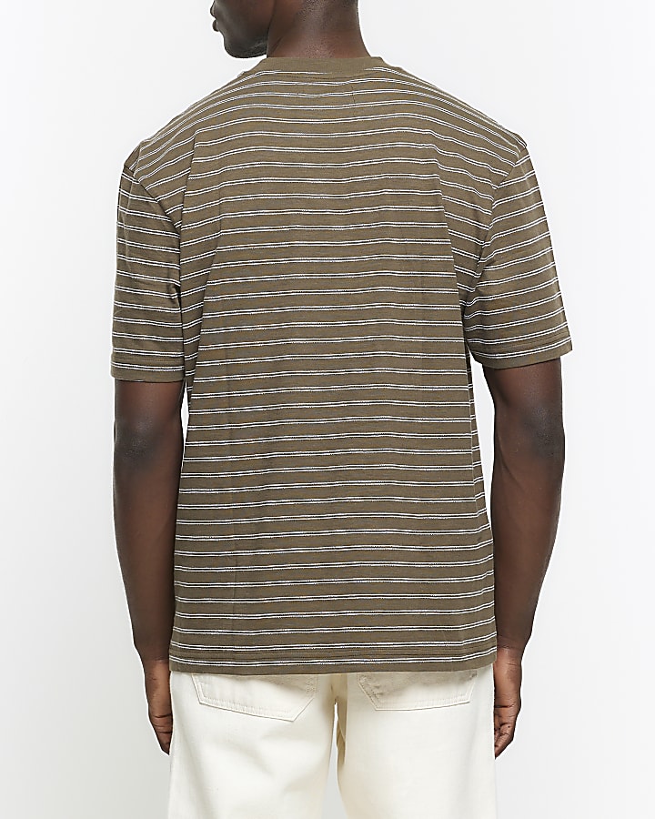 Khaki regular fit RI Studio stripe t-shirt