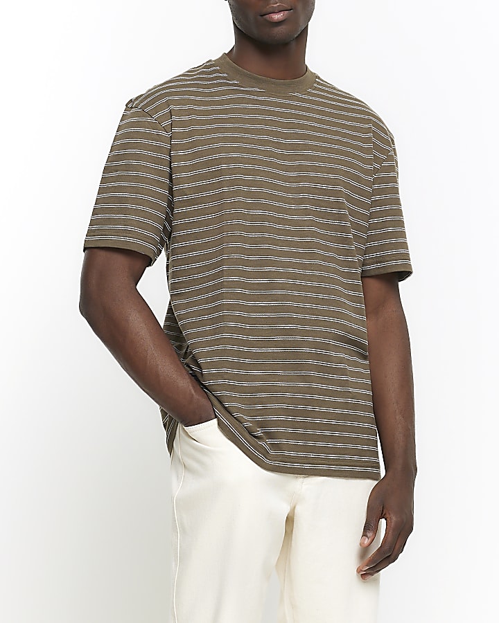 Khaki regular fit RI Studio stripe t-shirt