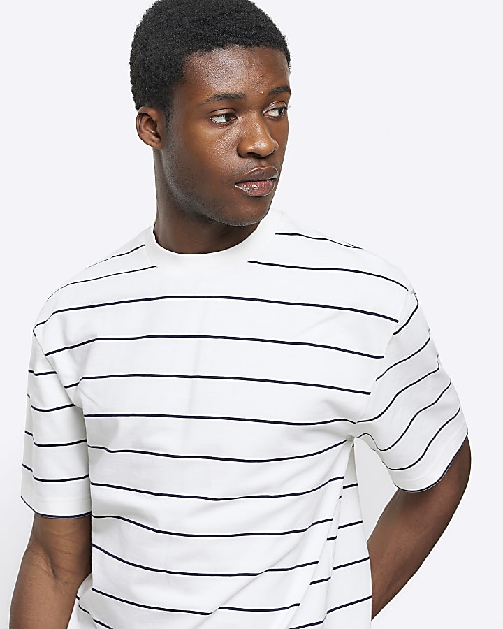 White regular fit RI Studio stripe t-shirt