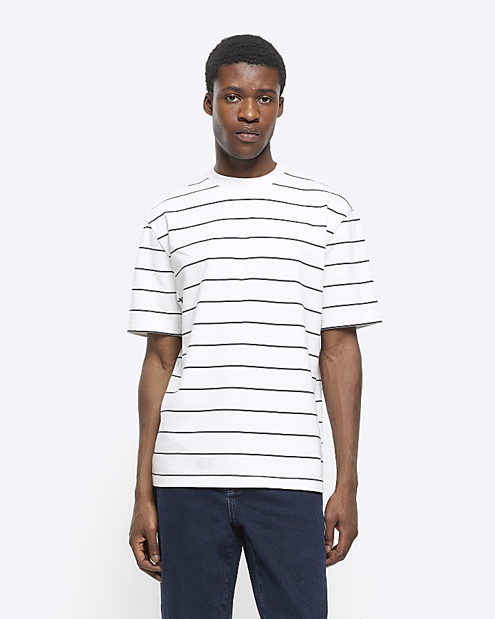 White regular fit RI Studio stripe t-shirt