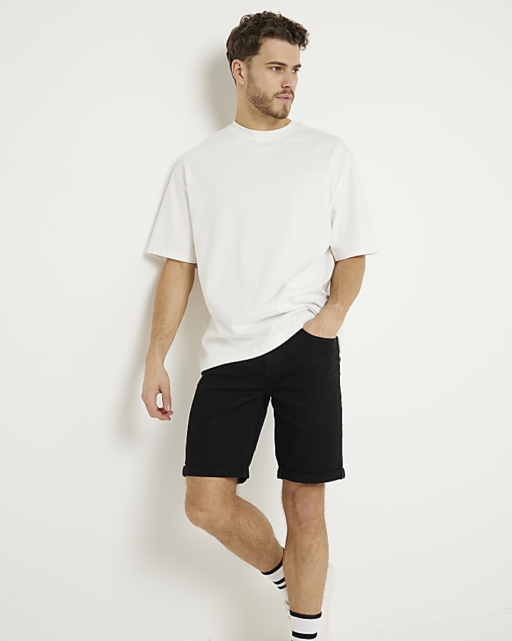 Black skinny fit denim shorts