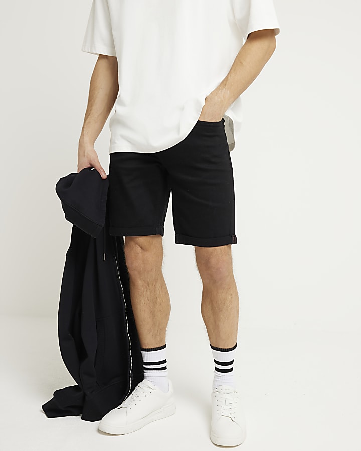 Black skinny fit denim shorts