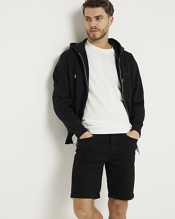 Black skinny fit denim shorts