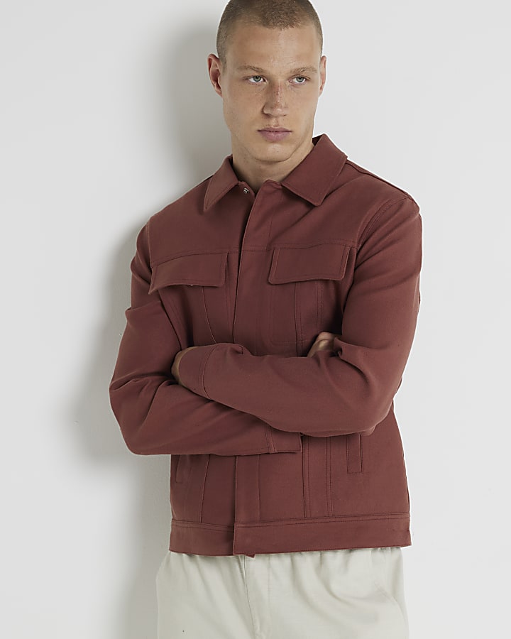 Rust regular fit linen blend jacket