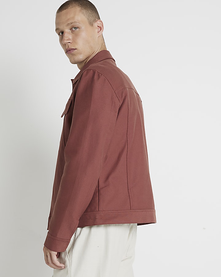 Rust regular fit linen blend jacket