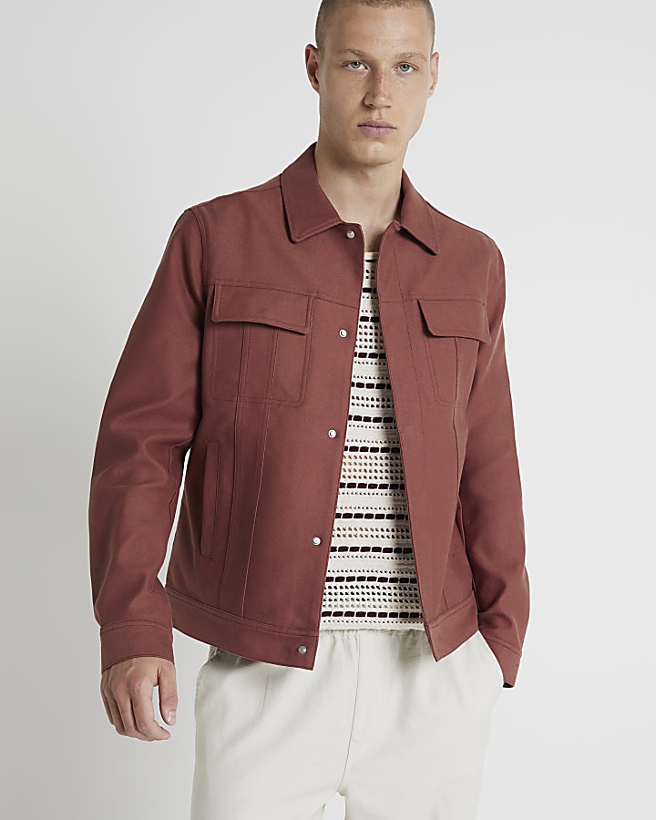 Rust regular fit linen blend jacket