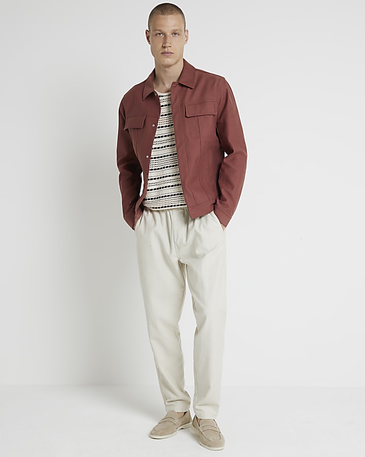 Rust regular fit linen blend jacket