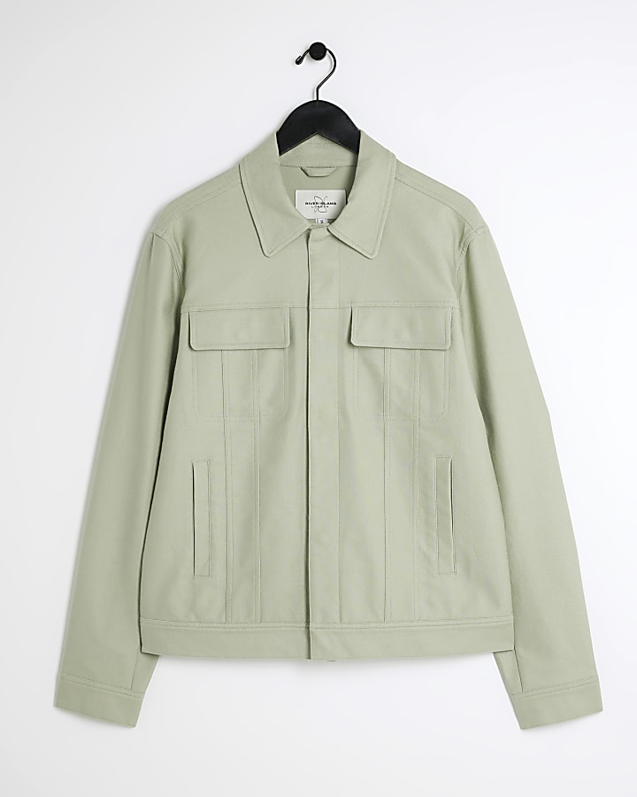 Green regular fit linen blend jacket