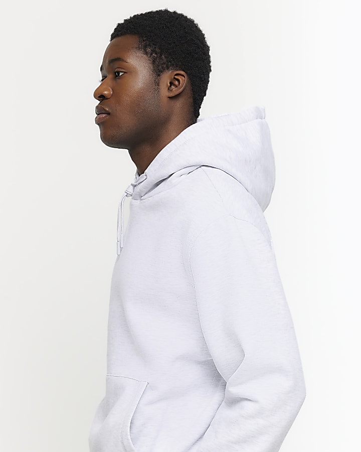 Grey regular fit plain hoodie