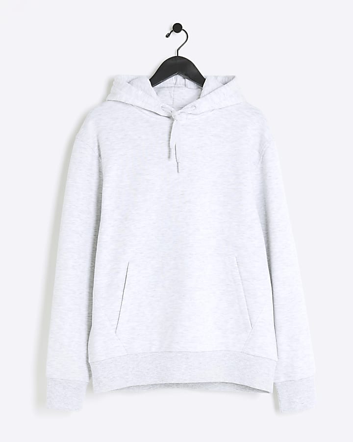 Grey regular fit plain hoodie