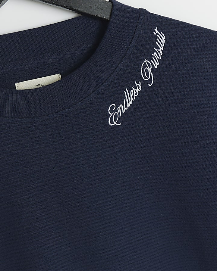 Navy oversized textured embroidered t-shirt