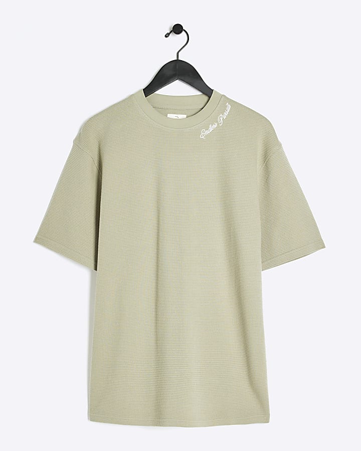 Green oversized textured embroidered t-shirt