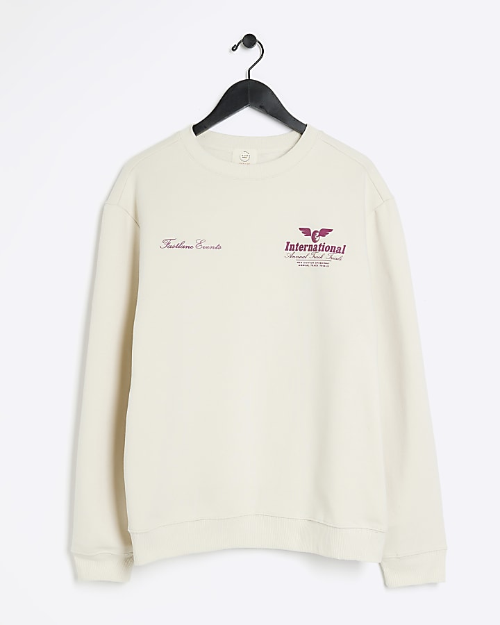 Beige regular fit graphic sweatshirt