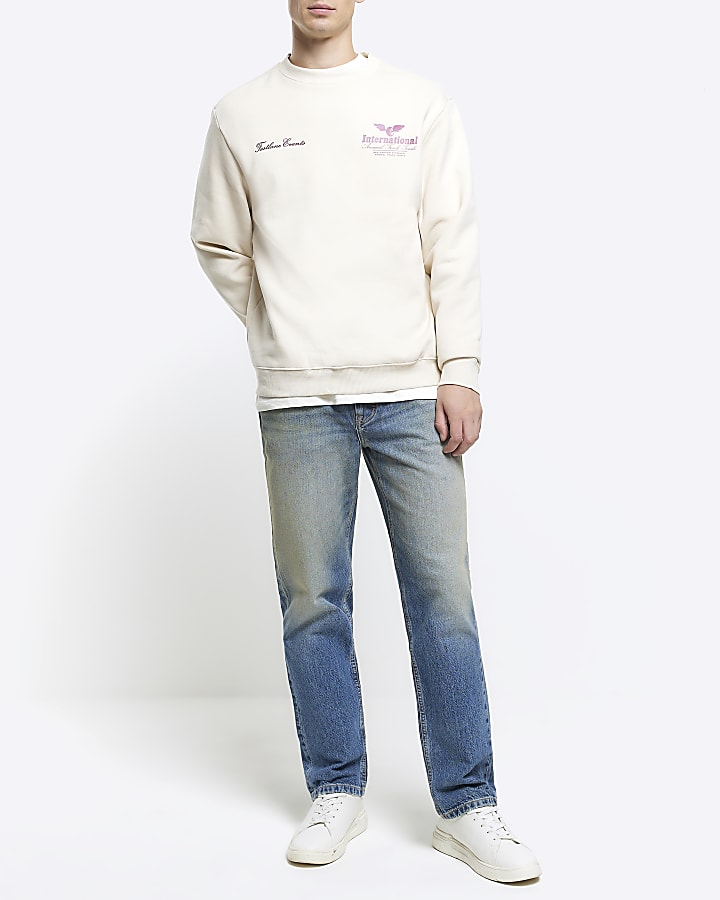 Beige regular fit graphic sweatshirt