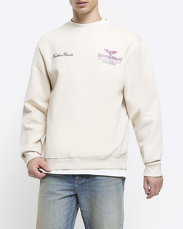 Beige regular fit graphic sweatshirt