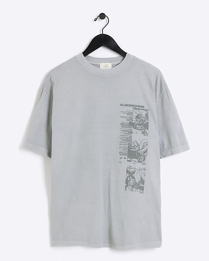 Grey oversized fit gothic graphic t-shirt