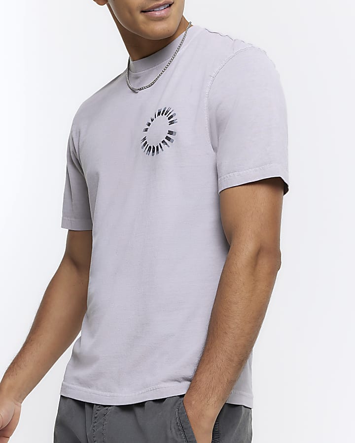 Grey regular fit circle graphic t-shirt