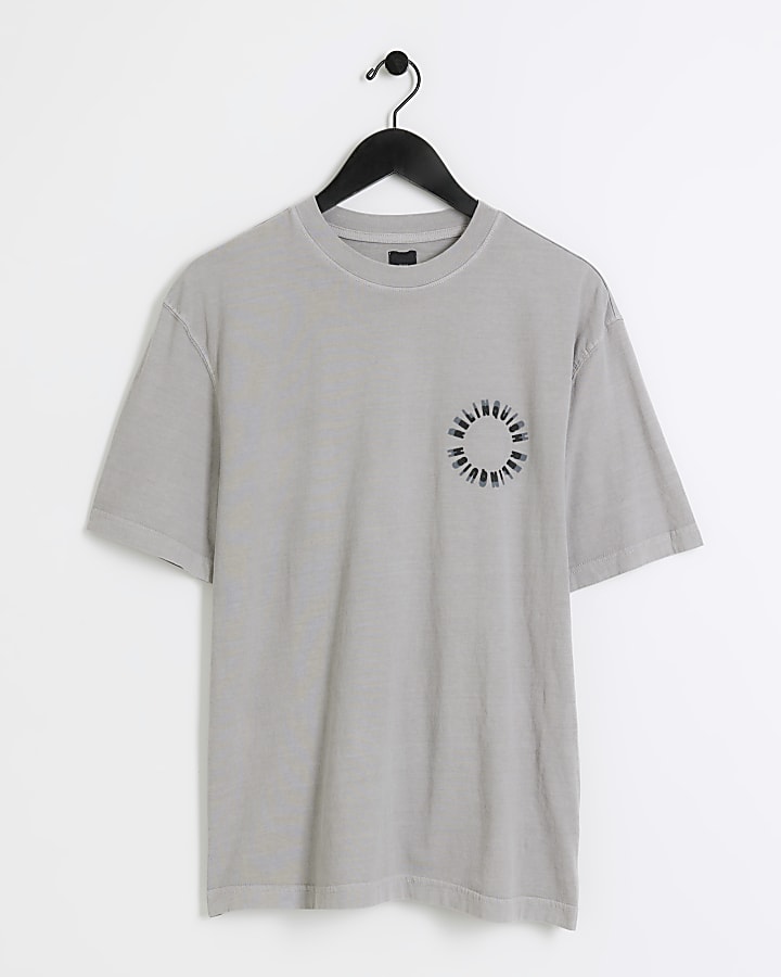 Grey regular fit circle graphic t-shirt