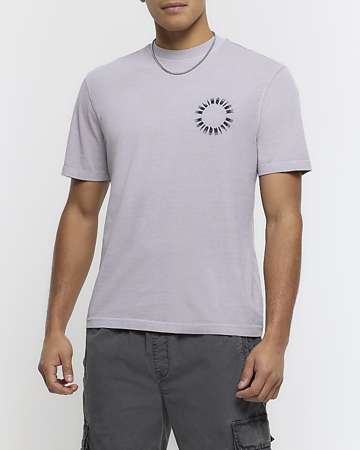 Grey regular fit circle graphic t-shirt