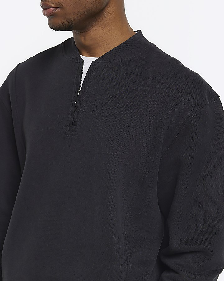 Black regular fit quarter zip sweatshirt