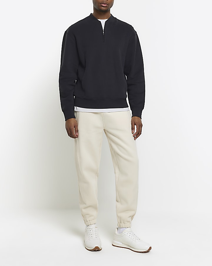 Black regular fit quarter zip sweatshirt