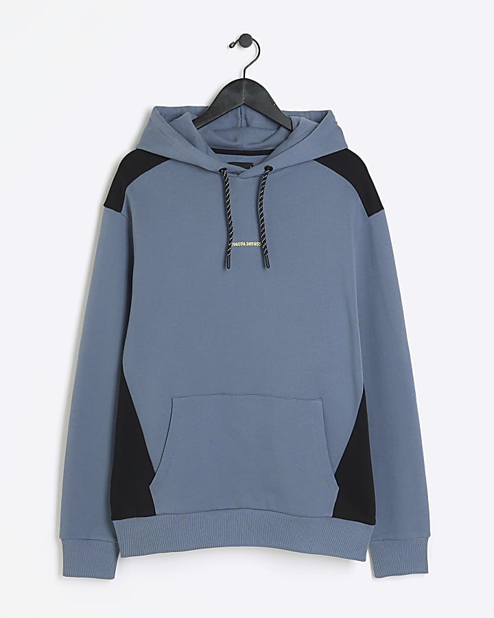 Blue regular fit colour block hoodie