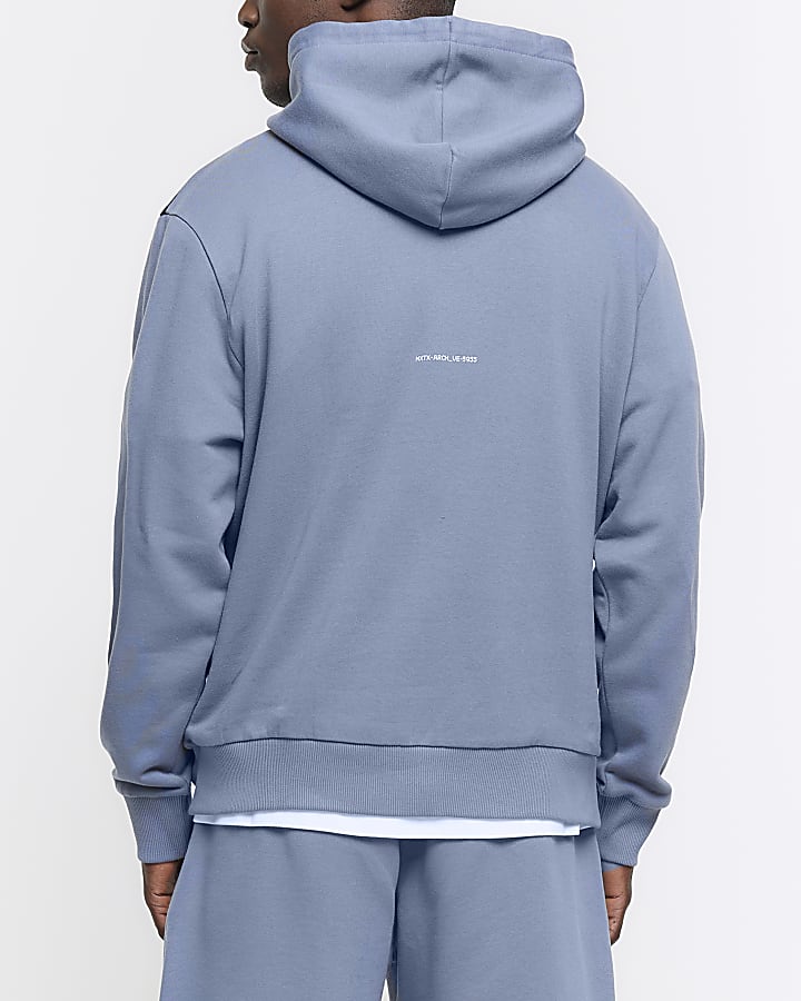 Blue regular fit colour block hoodie