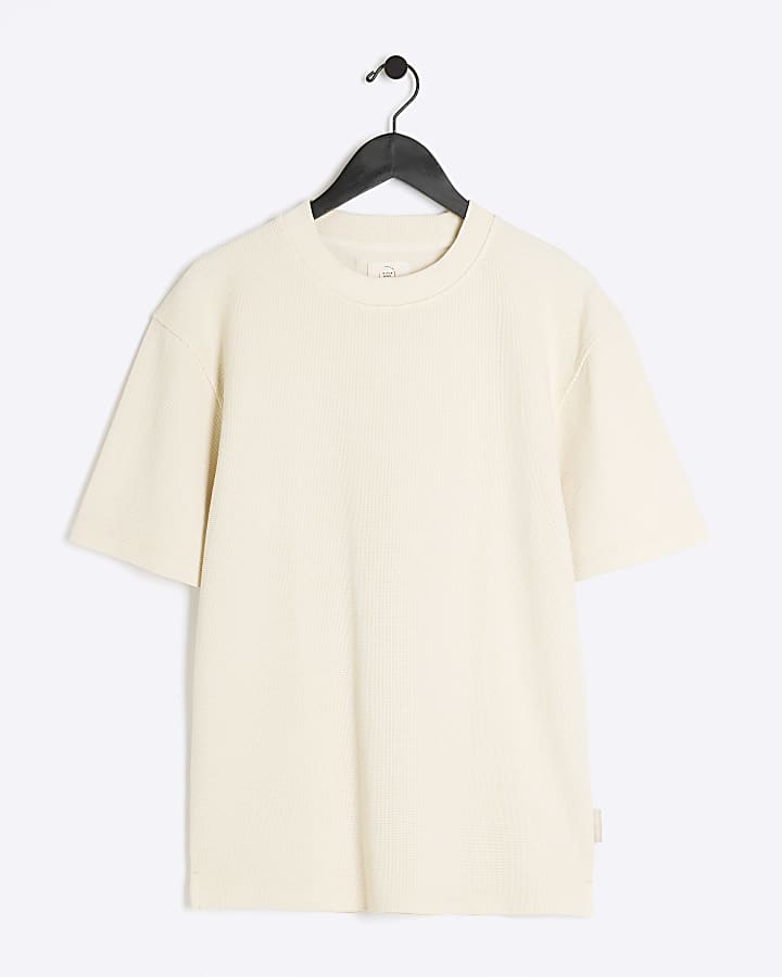 Stone regular fit waffle textured t-shirt