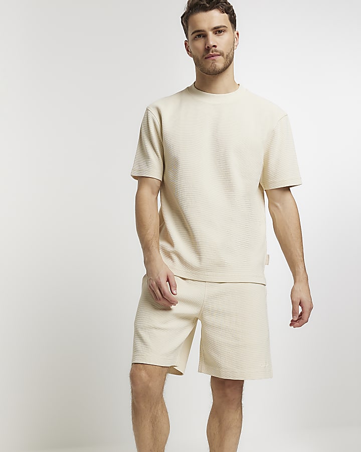 Stone regular fit waffle textured t-shirt