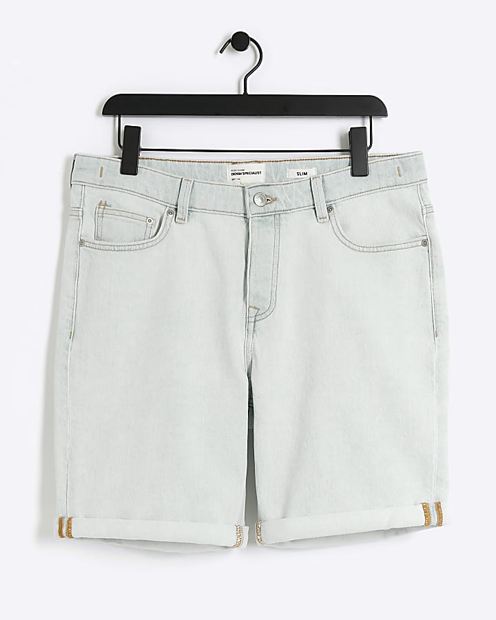 Blue slim fit turned hem denim shorts