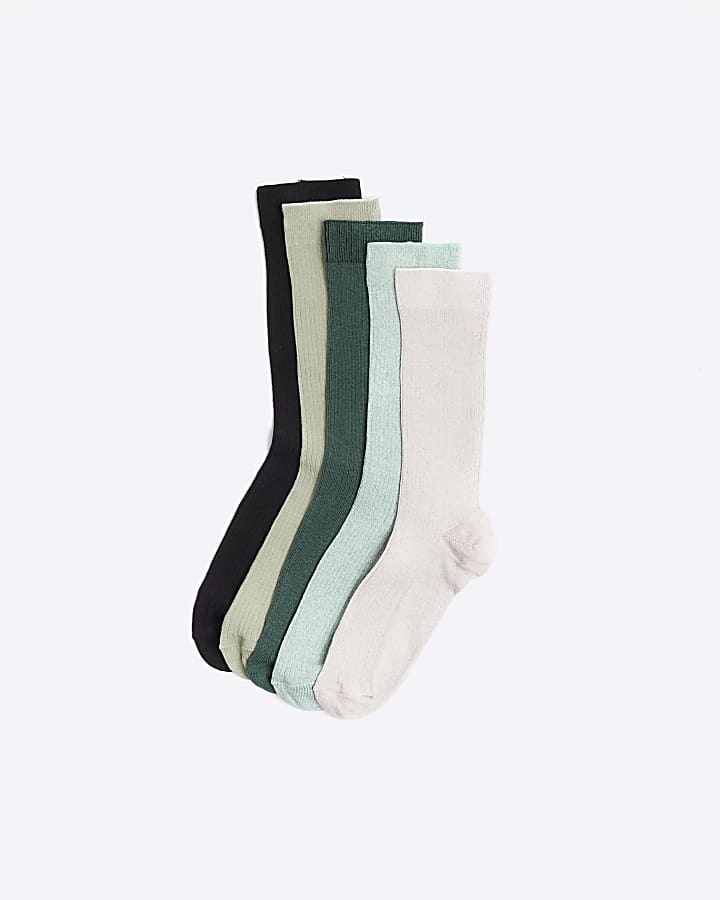 5PK green ribbed ankle socks