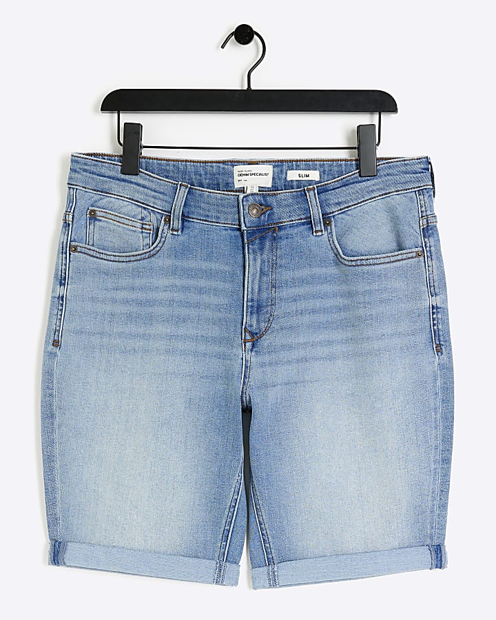 Blue slim fit turned hem denim shorts