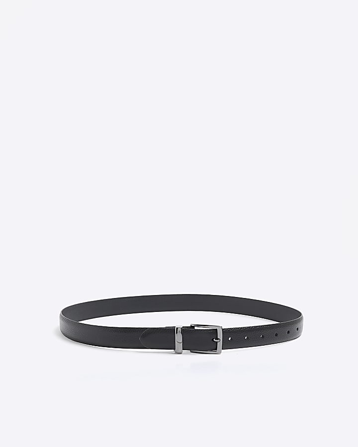 Black leather metal keeper belt