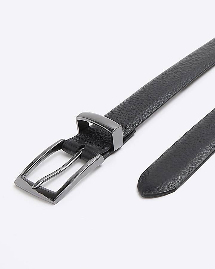 Black leather metal keeper belt