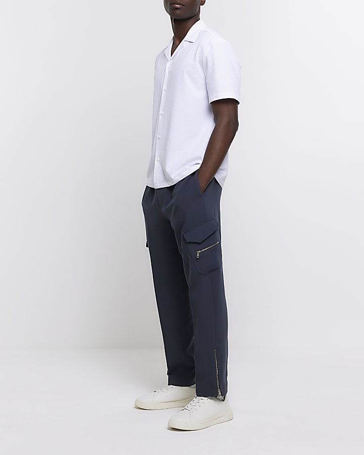 White Regular Fit Seersucker Revere Shirt