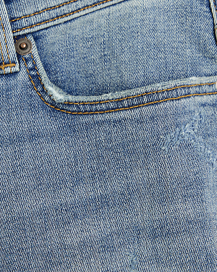 Blue skinny fit ripped denim shorts