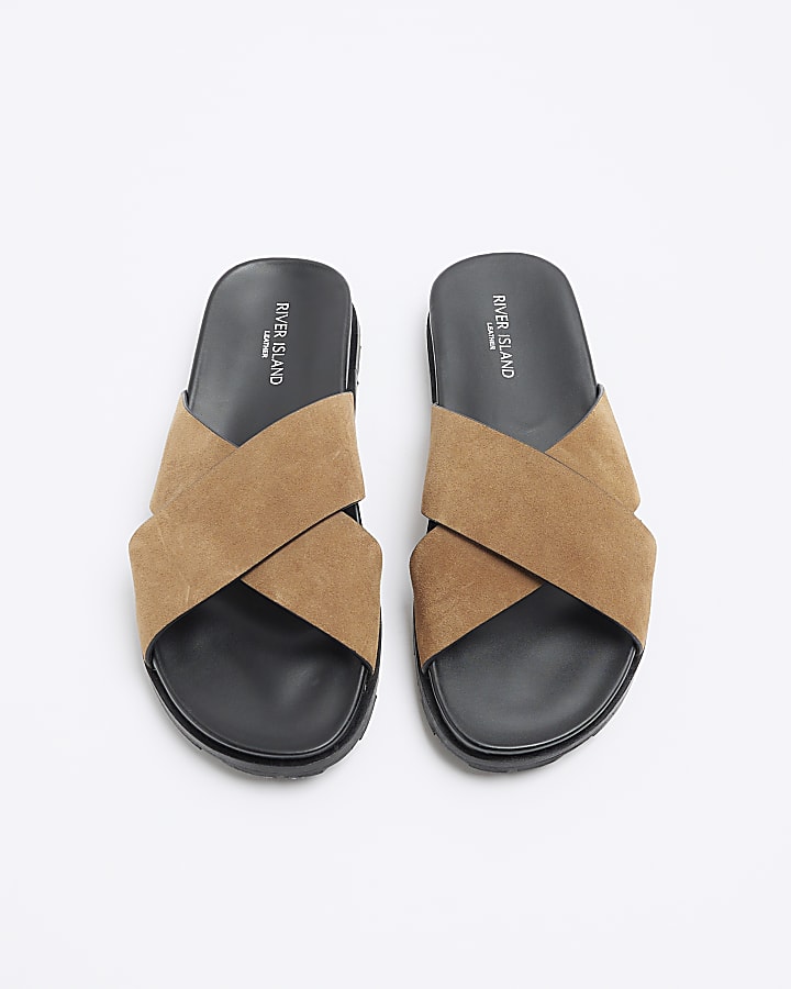 Brown suede cross over sandals