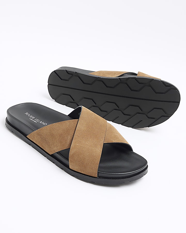 Brown suede cross over sandals