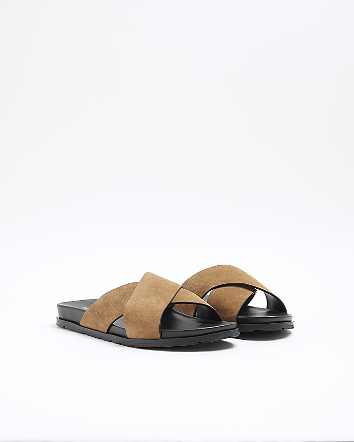 Brown suede cross over sandals