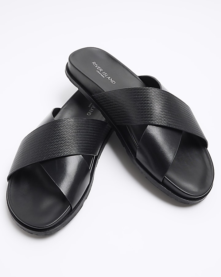 Black leather cross over sandals