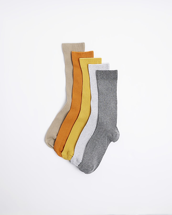 5PK yellow ribbed ankle socks