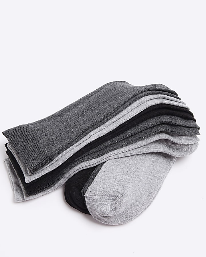 5PK grey ribbed ankle socks