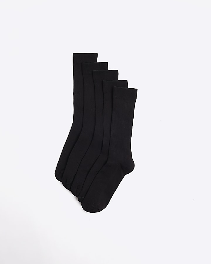 5PK black ribbed ankle socks