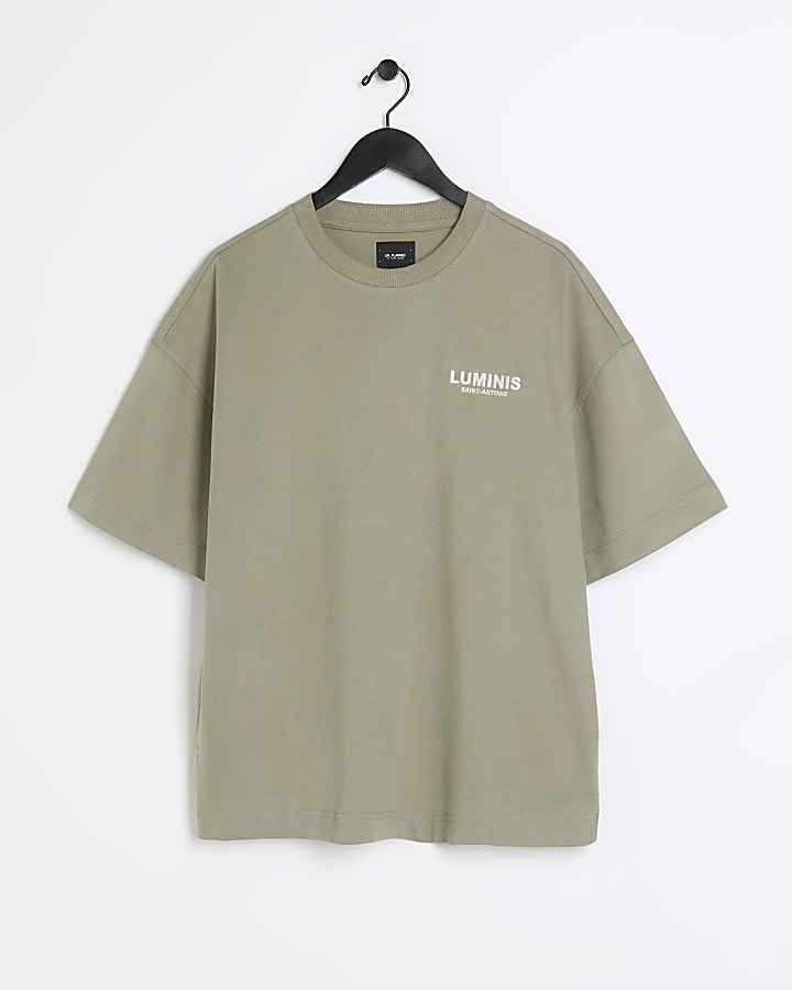 Khaki oversized graphic heavyweight t-shirt