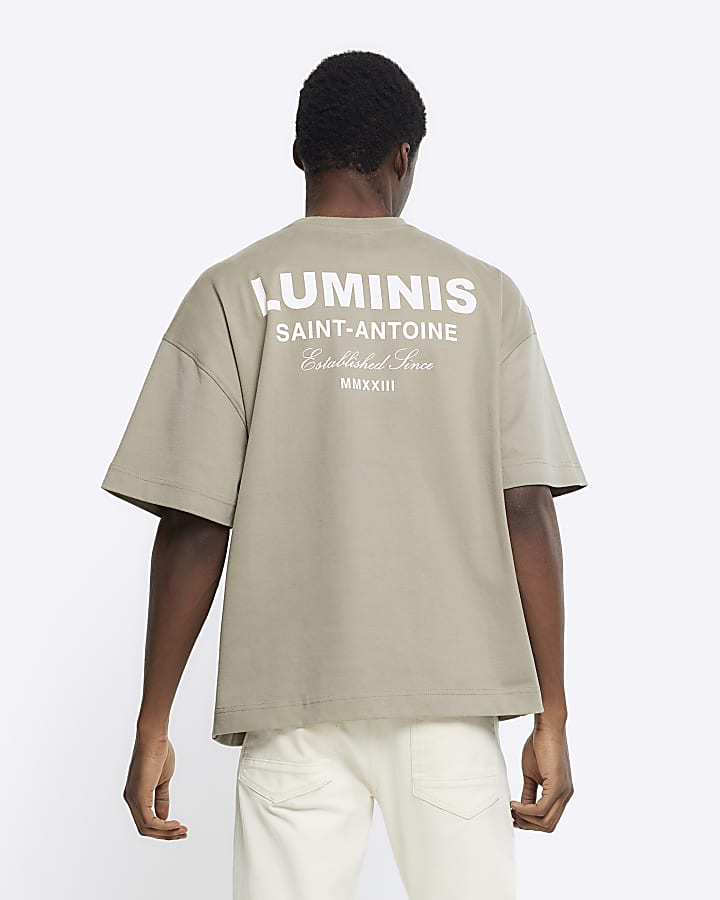 Khaki oversized graphic heavyweight t-shirt