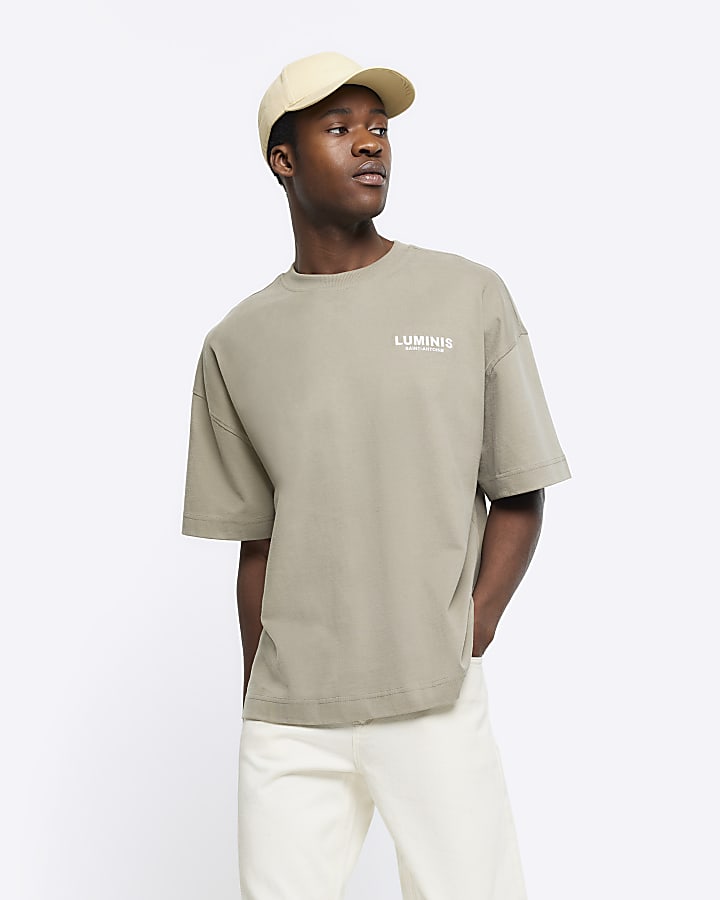 Khaki oversized graphic heavyweight t-shirt