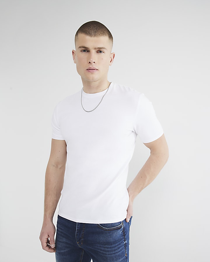 White muscle fit stretch t-shirt