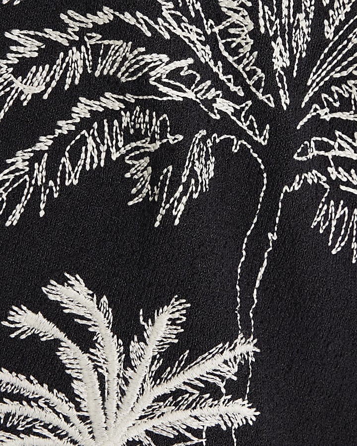 Black slim fit embroidered palm tree t-shirt