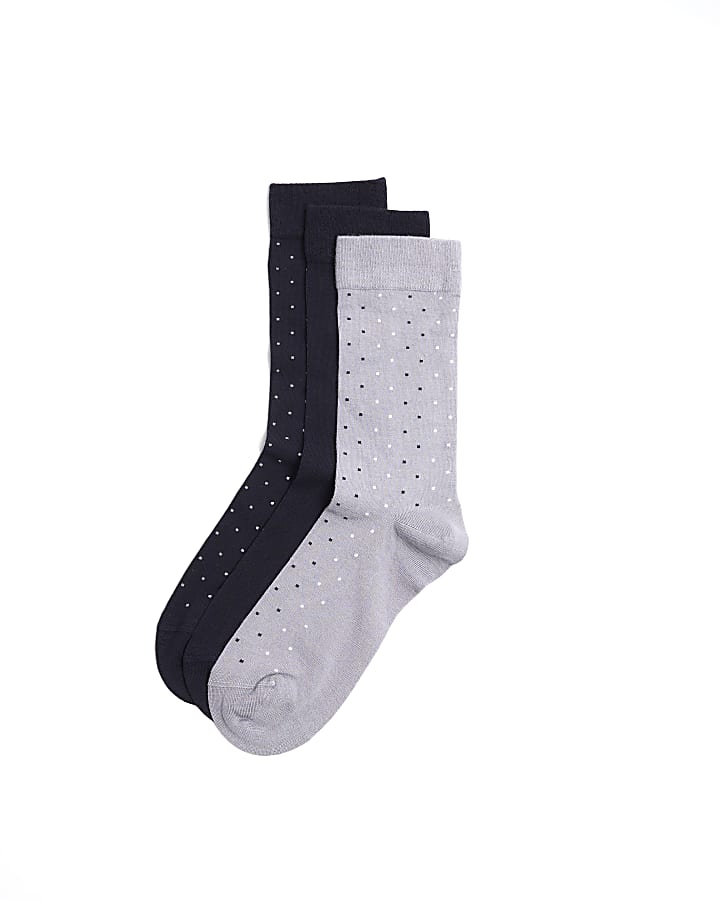 3PK navy spot bamboo ankle socks