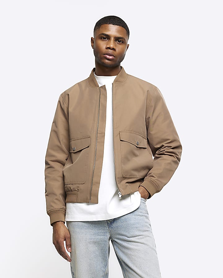 Stone regular fit pocket bomber jacket